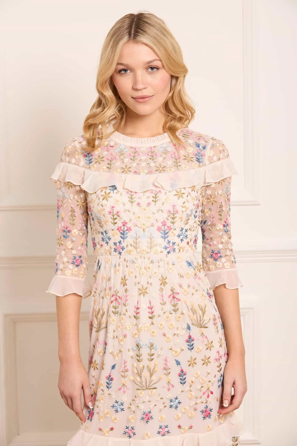 Casual Core Modern-style Flowerbed Embroidery Ankle Gown