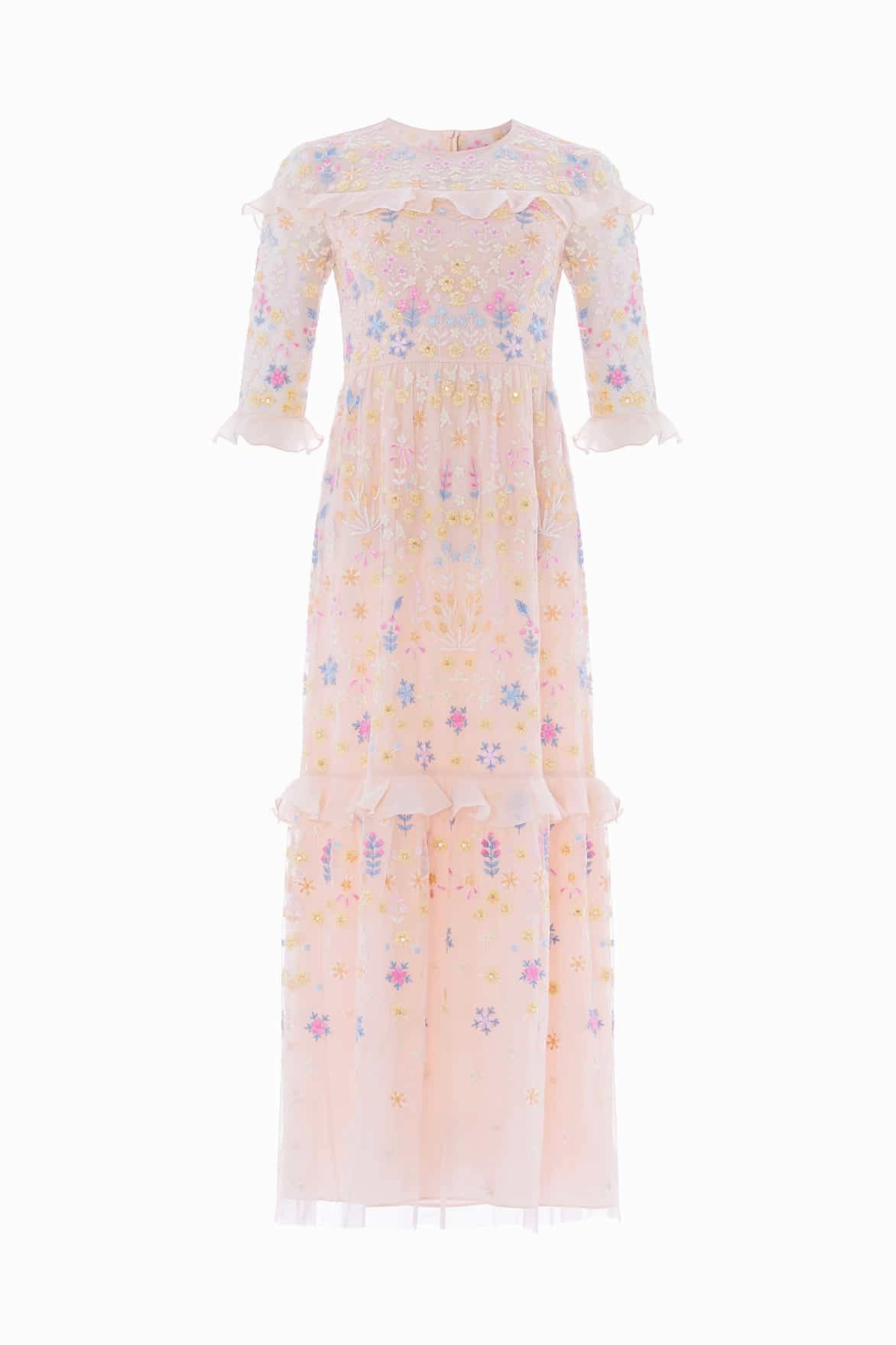 Relax Cut Repair-Friendly Flowerbed Embroidery Ankle Gown