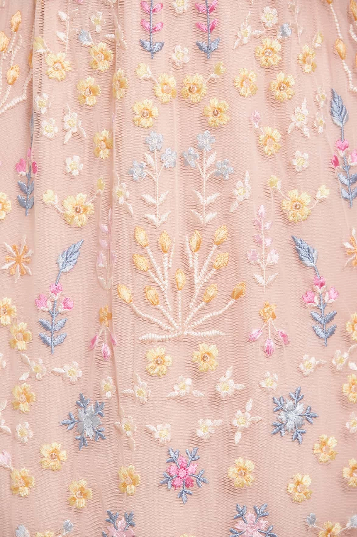 Side Ruching Breath Ease Flowerbed Embroidery Ankle Gown