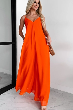 Light Reflective Printing Take The Chance Wide Leg Jumpsuit (Red)