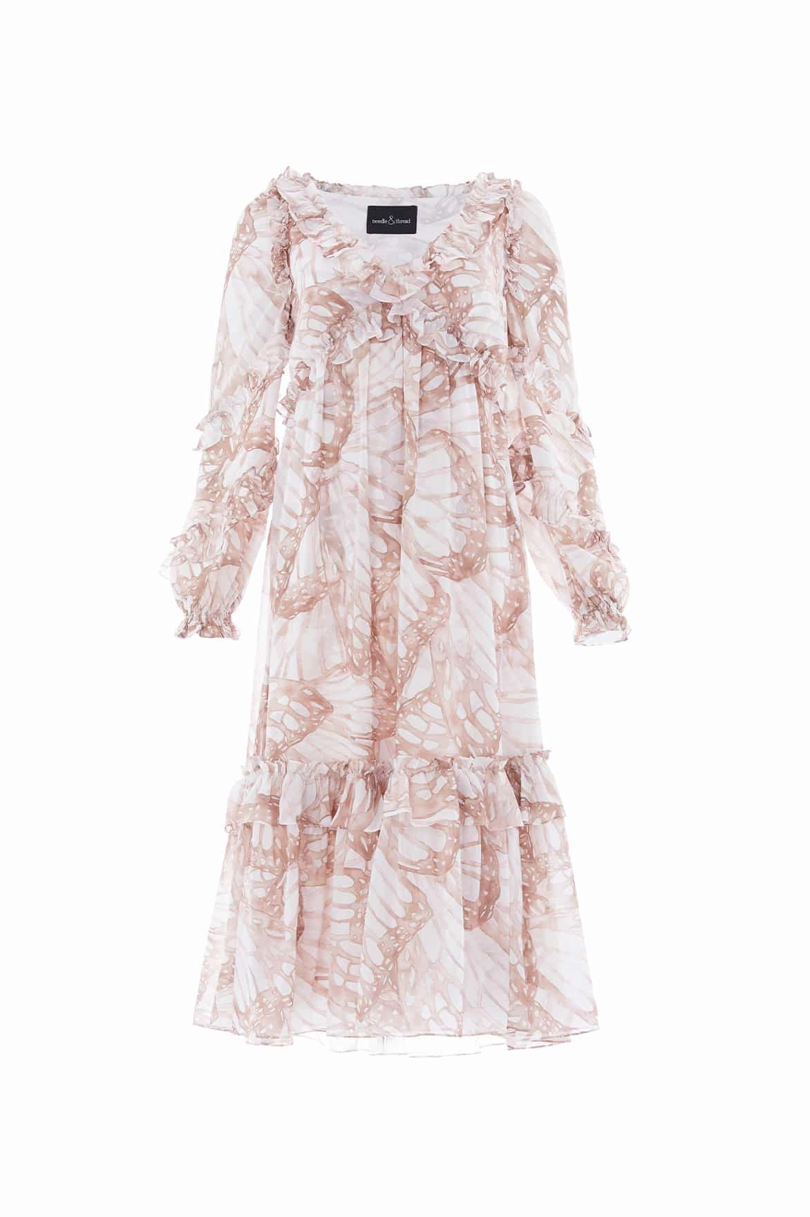 Flutter Chiffon Long Sleeve Ballerina Dress Fresh Texture