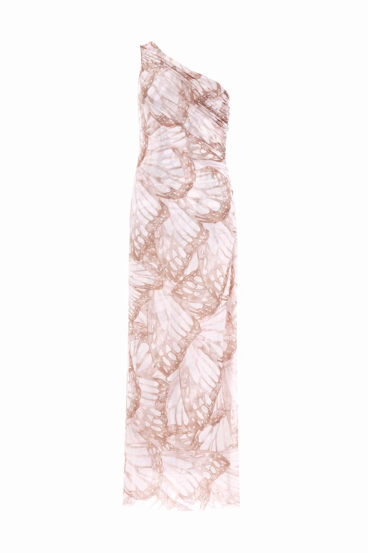 Classic structured dress Lace Fine Flutter Draped One-Shoulder Ankle Gown