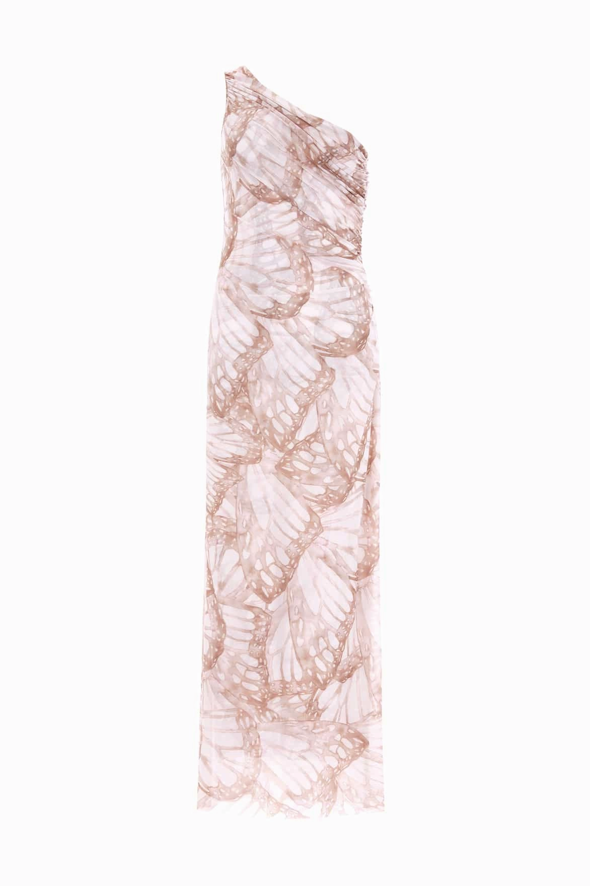 Seasonal Essential Flutter Draped One-Shoulder Ankle Gown