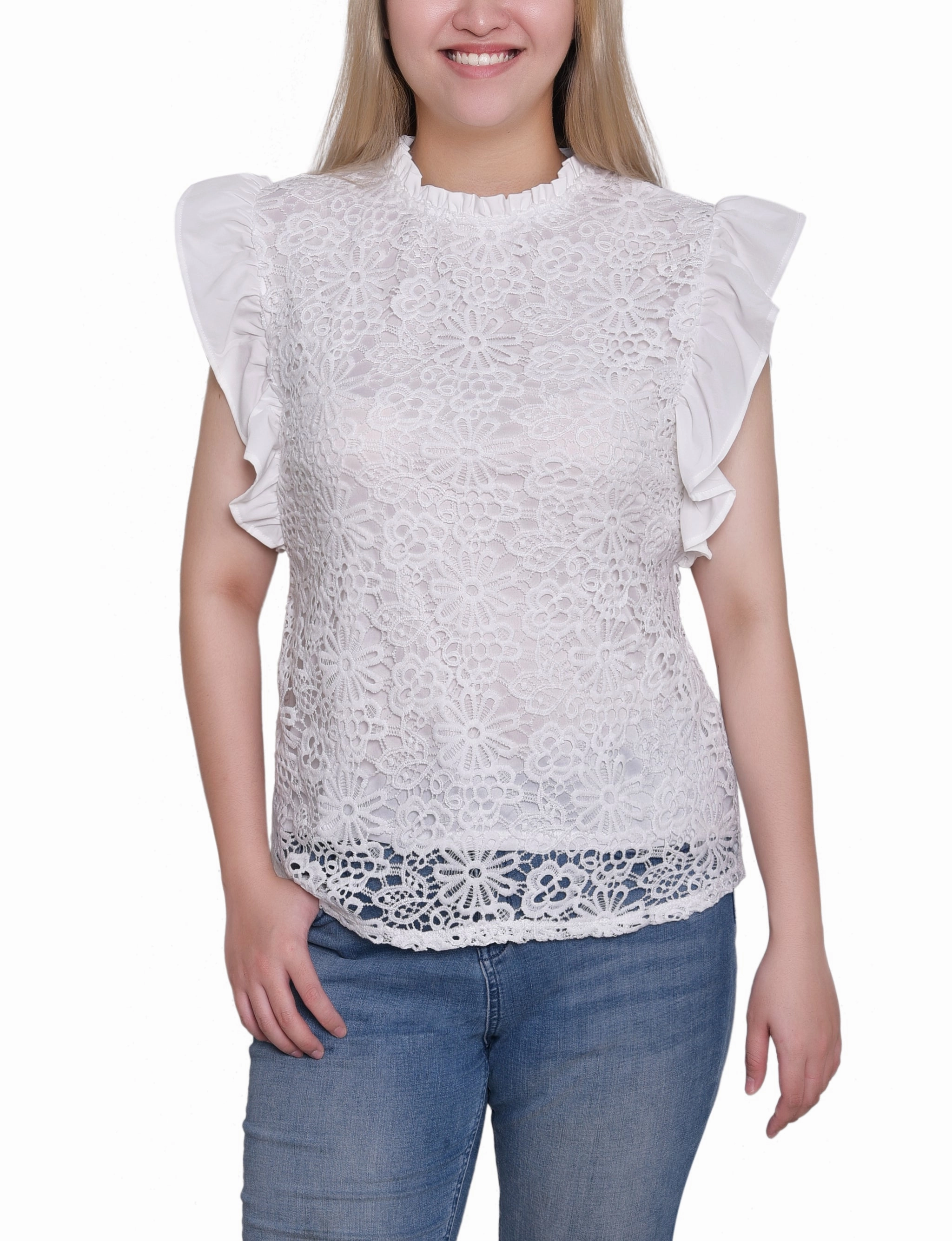 Flutter Sleeve Lace Top Long Sleeve Polo AbrasionResistantFabric