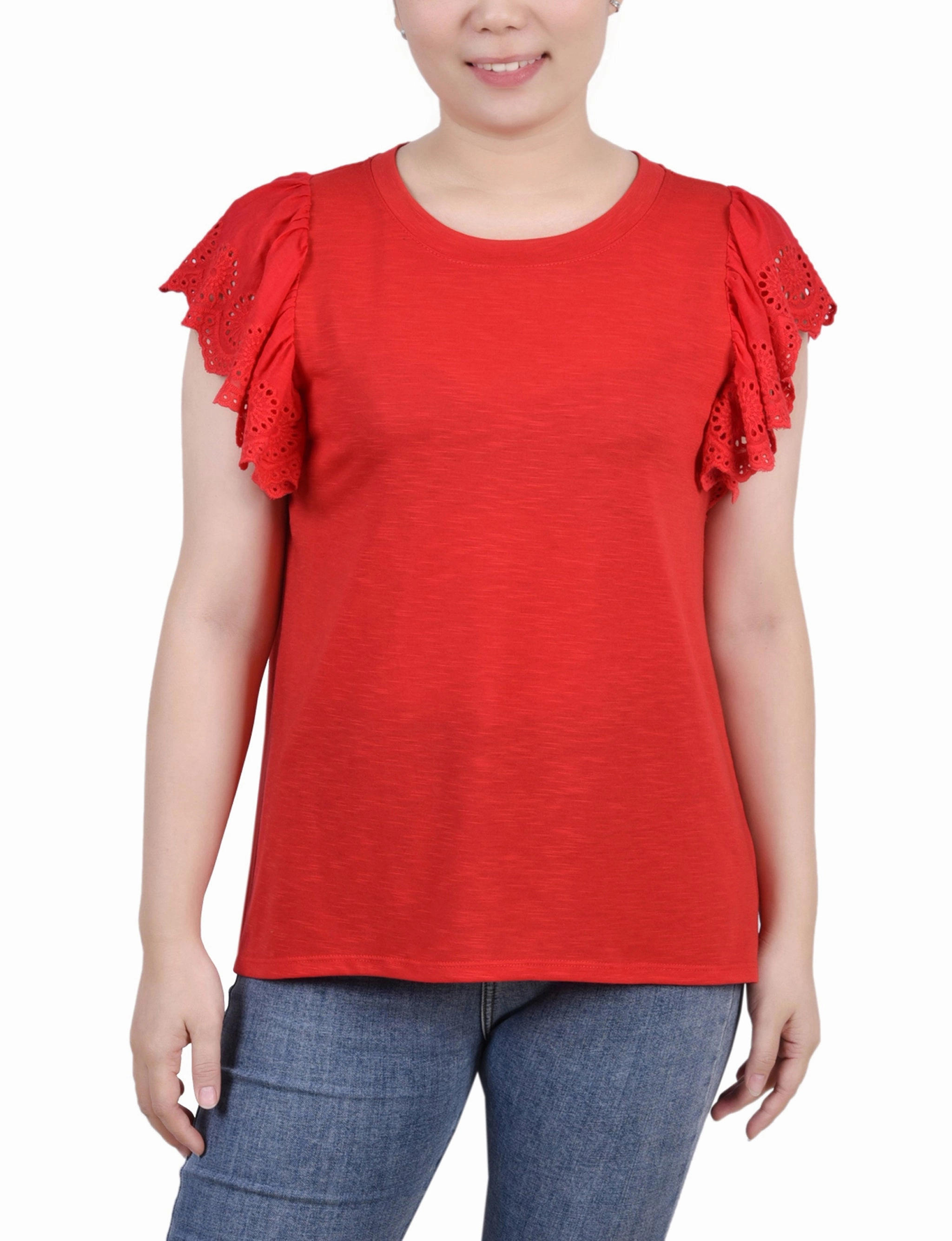 Flutter Sleeve Slub Knit Top AntiPillingSurface