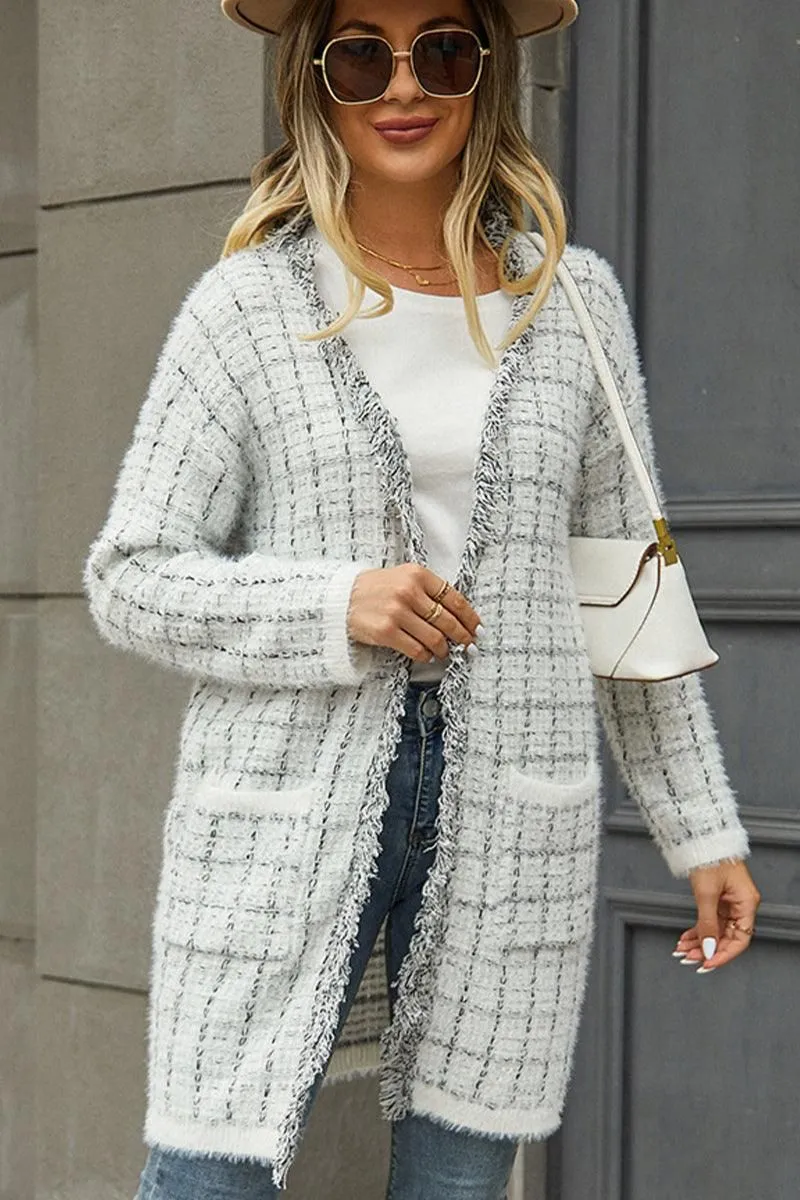 DISTRESSED PLAID PATTERN CARDIGAN FOR WOMEN EcoFriendly Dye Process Sporty Tee