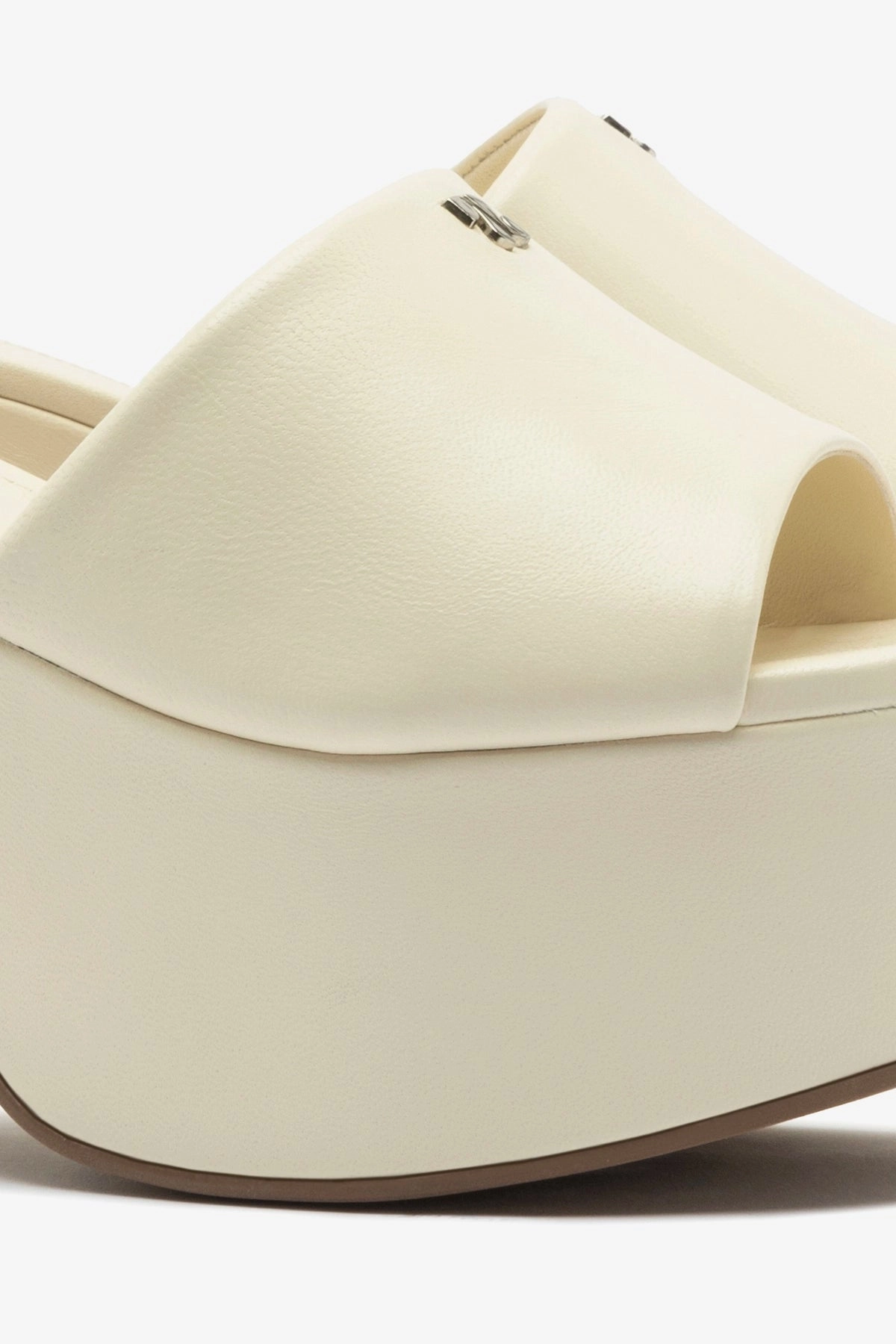 Miso Platform Mule In Ivory Leather Padded Tongue Comfort Fit