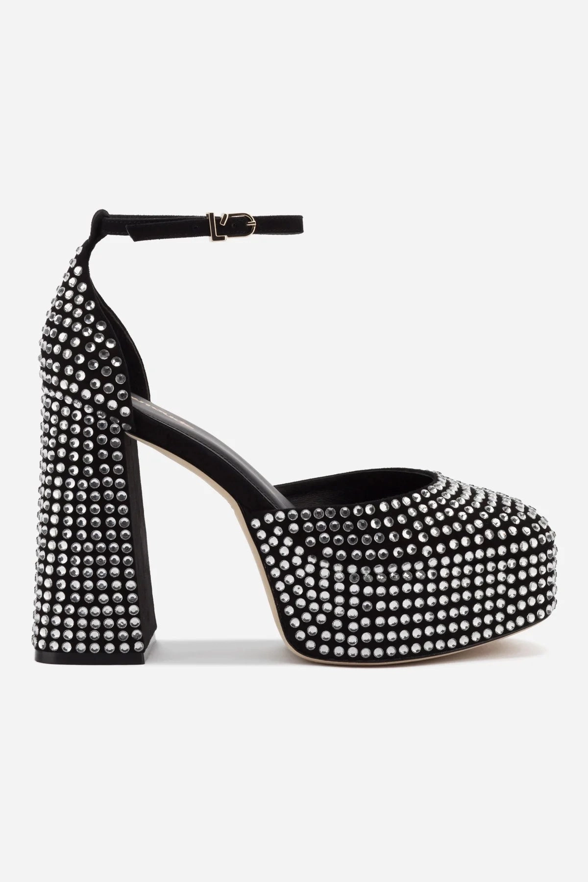 Ari Crystal Pump In Black Suede Cross Road ventilation channels