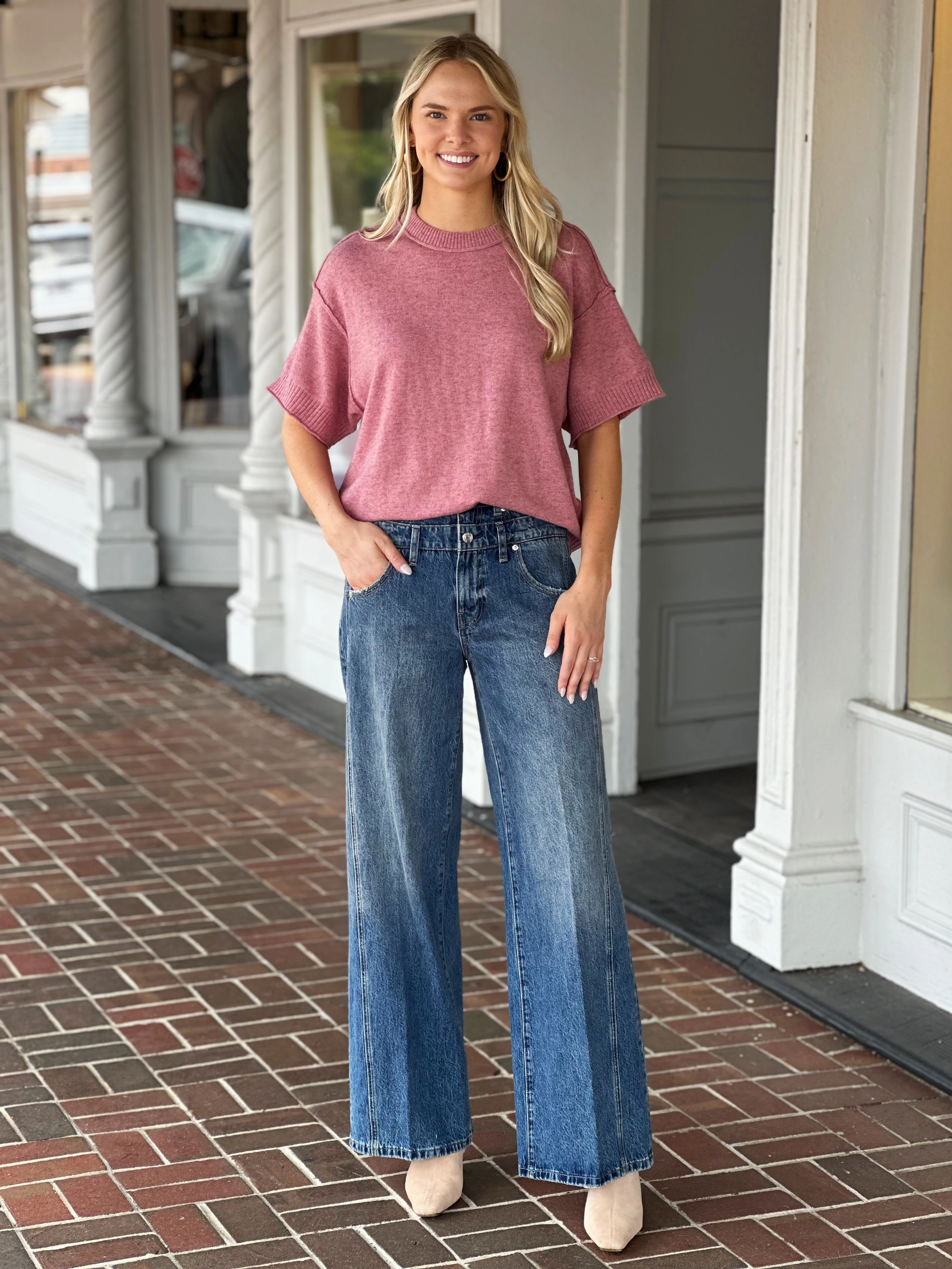 Thermal Regulation Fabric FrenchTerryTexture Good For Me Sweater in Mauve