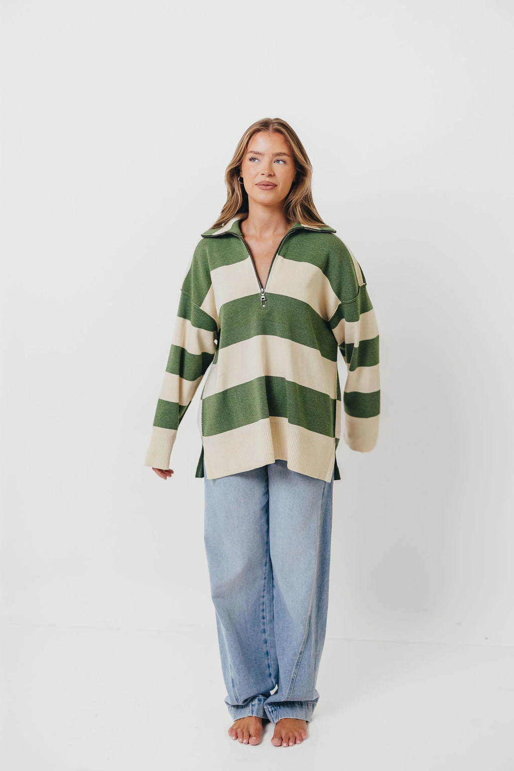 Fontaine Pullover in Green Ivory Layered Hem Reinforcement
