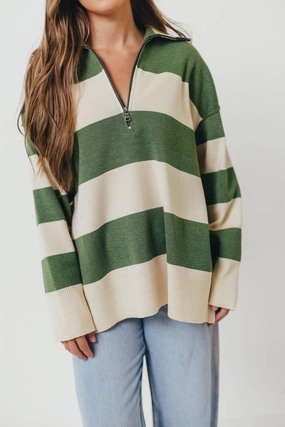 SoftKnit 3D Spacer Fabric Fontaine Pullover in Green Ivory