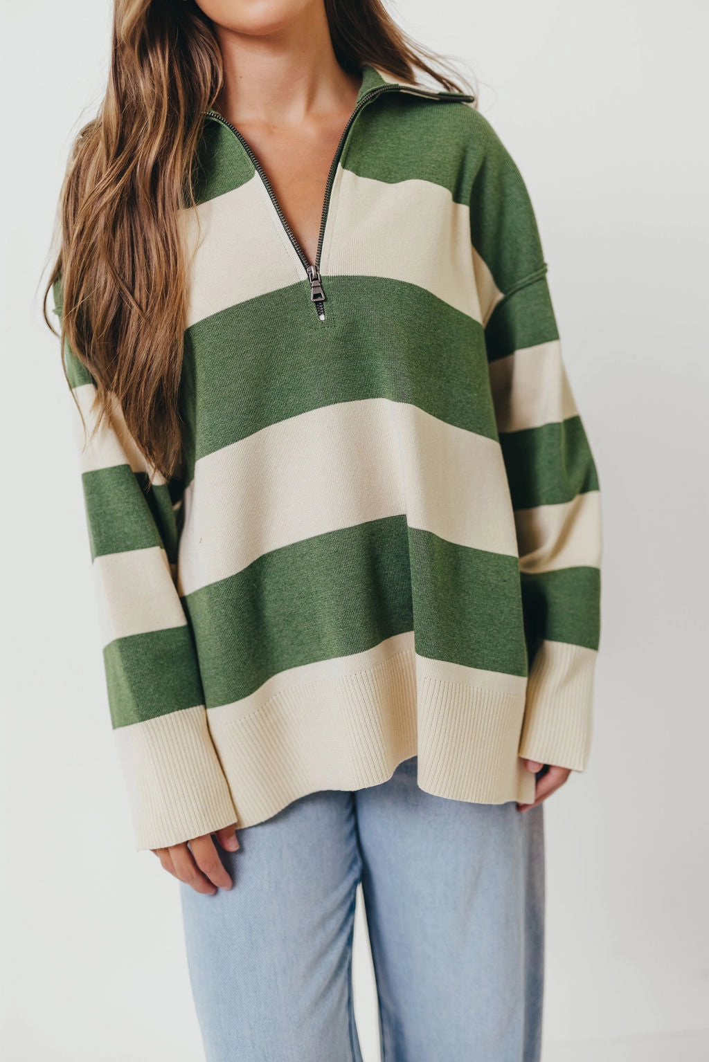SoftKnit 3D Spacer Fabric Fontaine Pullover in Green Ivory