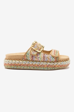 Heritage Line Maui Slide In Tapestry Rainbow Raffia and Beige Trimming