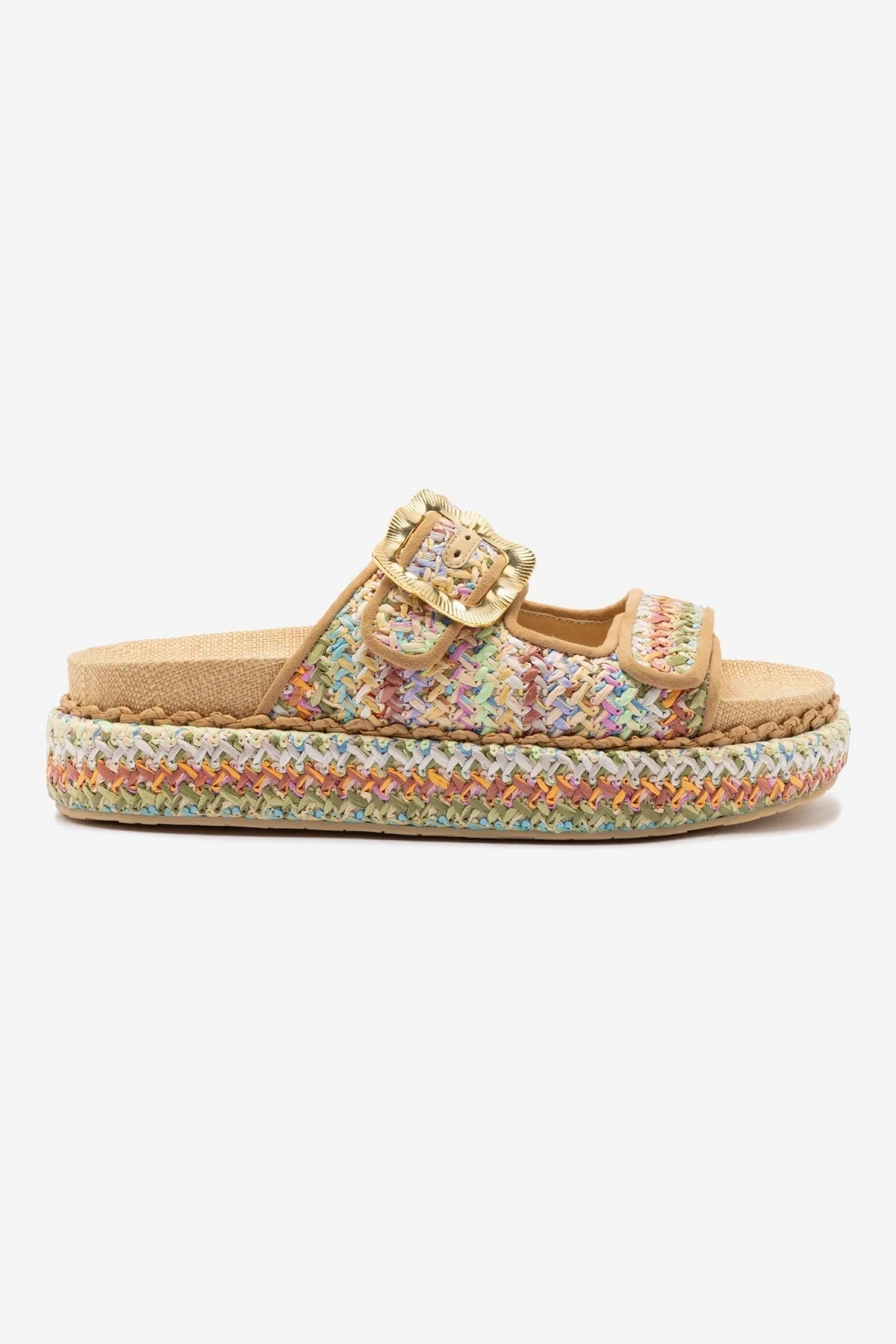 Maui Slide In Tapestry Rainbow Raffia and Beige Trimming Stride Bold Fast Track