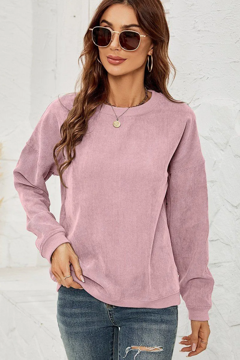 Durable Chainstitch EcoFriendlyDye WOMEN CORDUROY ROUND NECK PULLOVER SWEATER