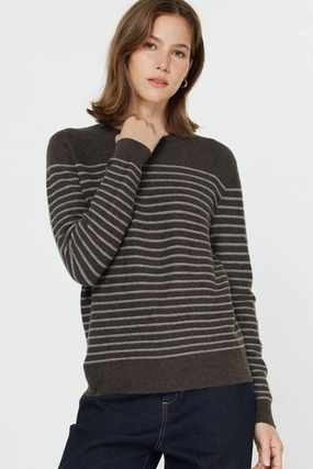 STRIPED SWEATER AntiPill Surface Self Fabric Tie Closure