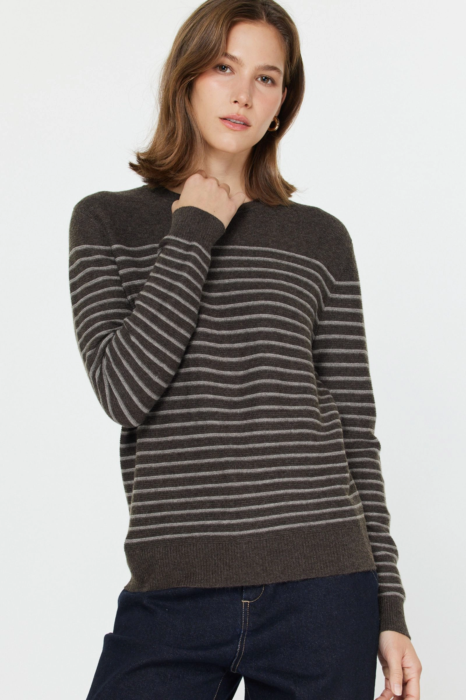 STRIPED SWEATER AntiPill Surface Self Fabric Tie Closure