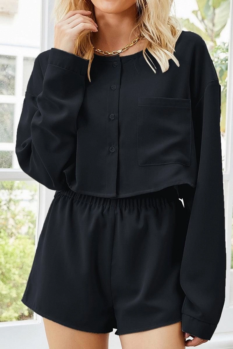 Casual Style Compact Weave Fabric SHIRT SHORTS SET