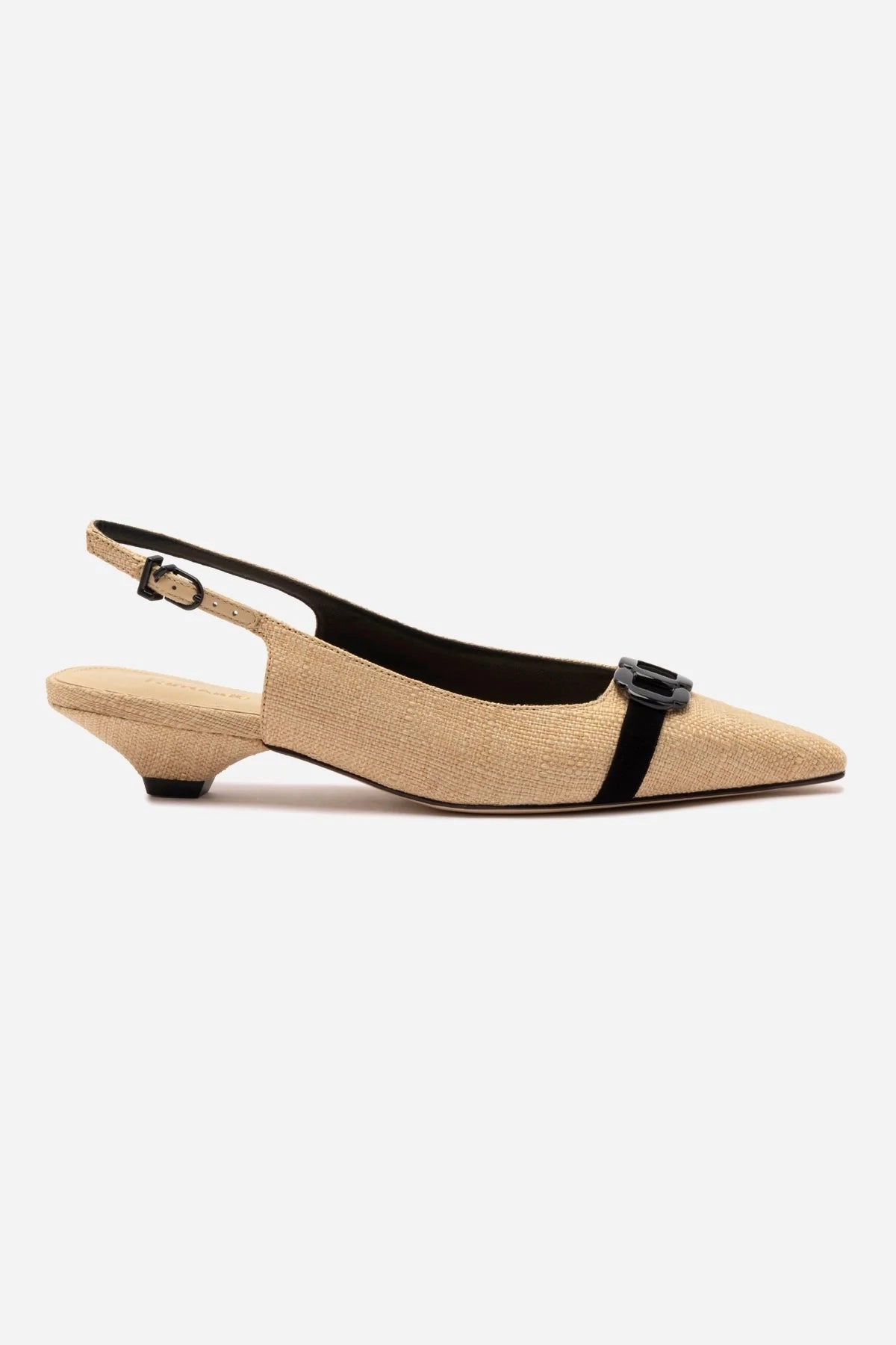 Franca Pump In Beige Raffia and Black Trimming Orthotic Ready Footbed