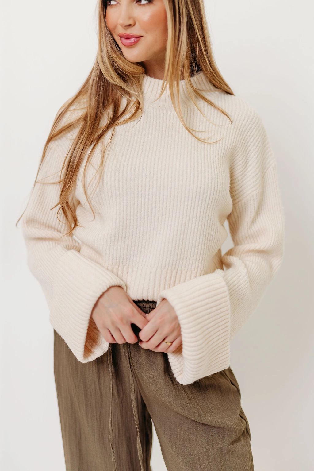 LightReflective Freida Mock-Neck Sweater in Cream
