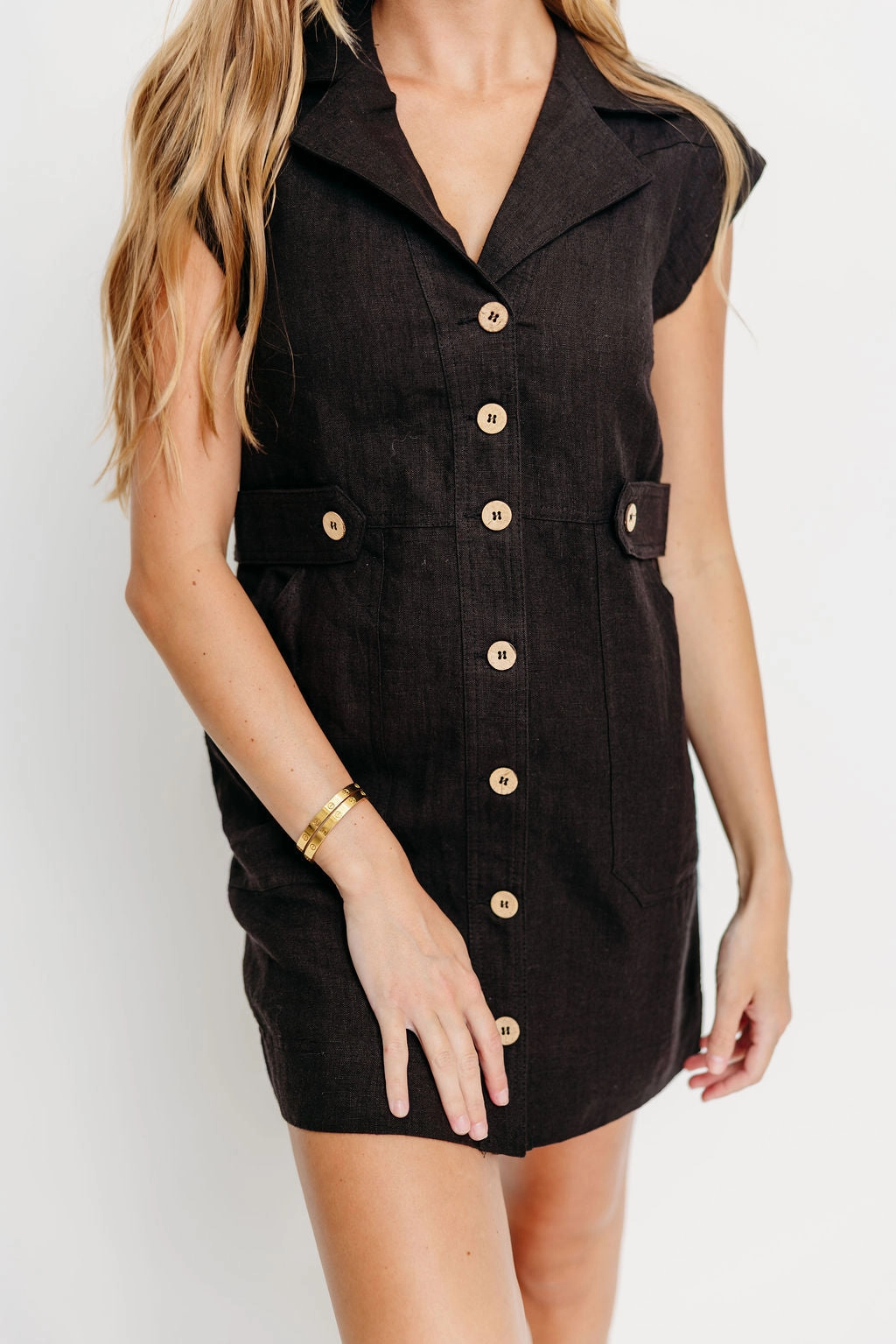 Freya 100% Linen Mini Dress in Black *Final-Sale* Elegant Layer