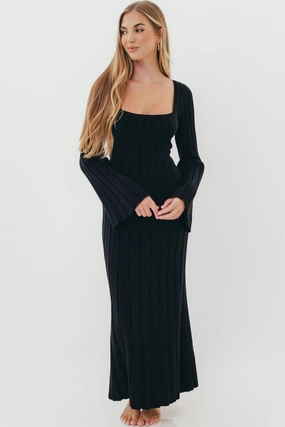 Rowan Square Neck Maxi Dress in Black retro-style