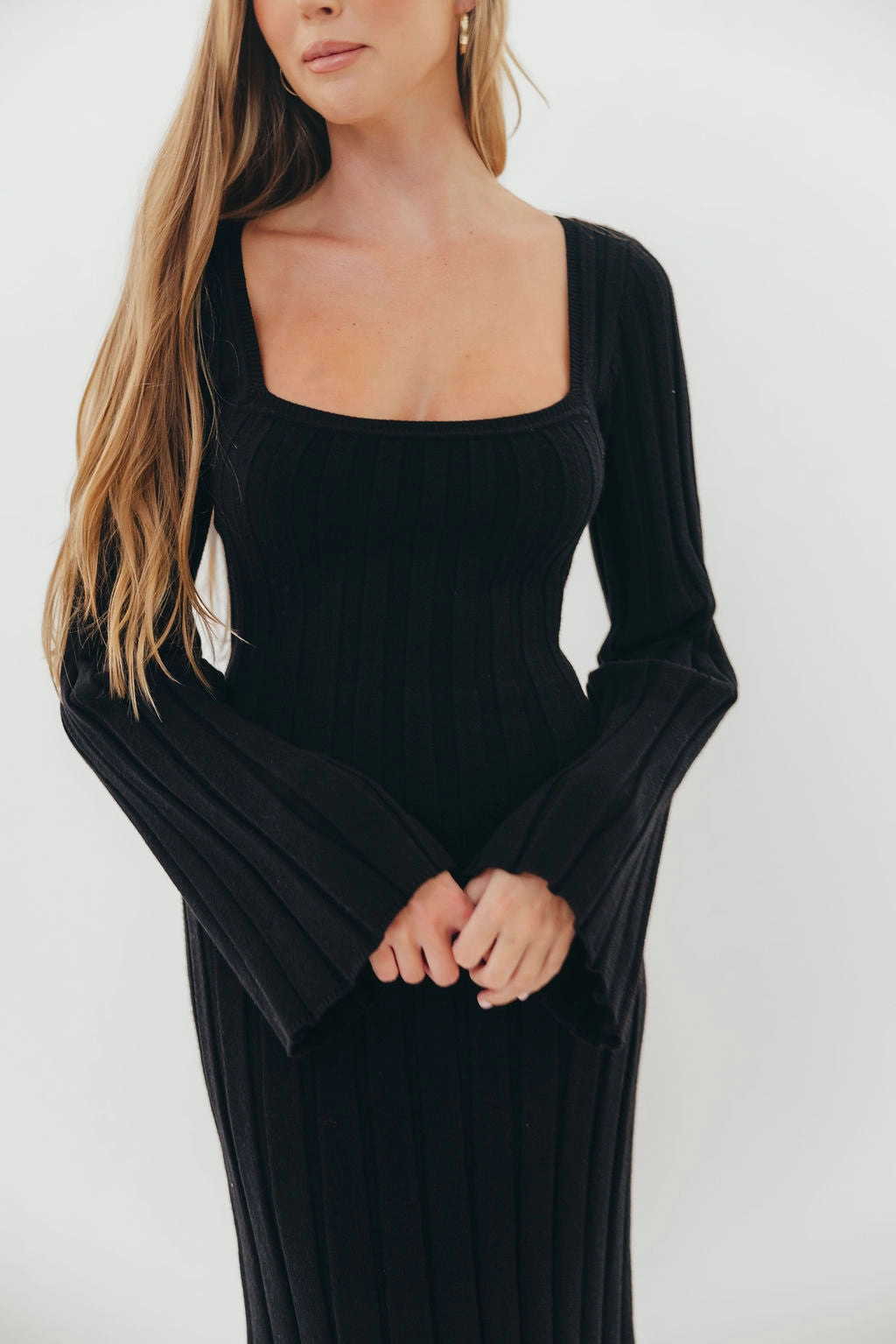 Rowan Square Neck Maxi Dress in Black Sophisticated Layers Airy Layer