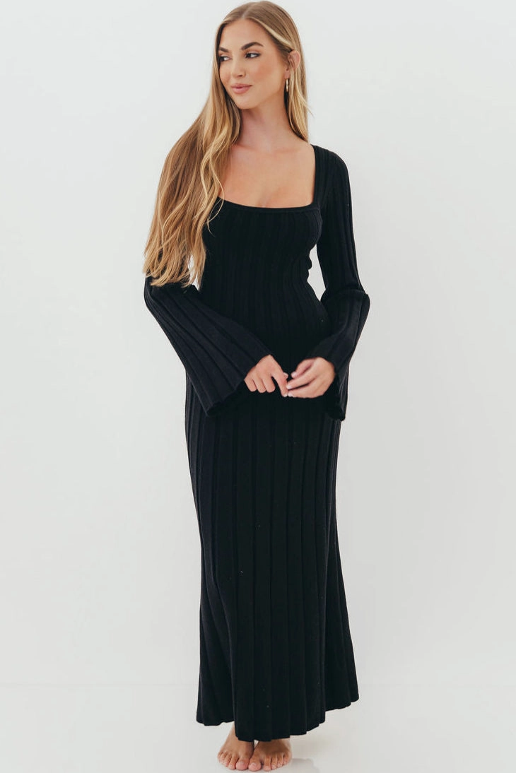 Rowan Square Neck Maxi Dress in Black Celebration Wear Petite friendly
