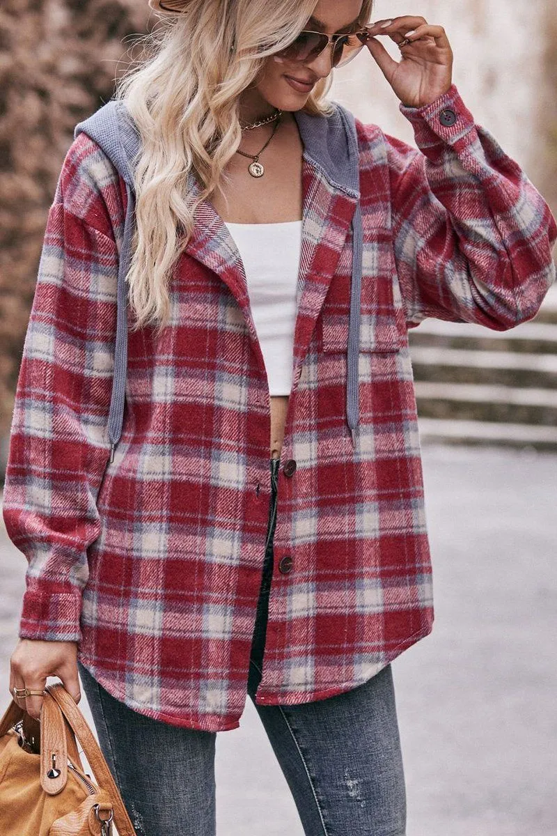 WOMEN FLANNEL PLAID HOODIE SHACKET RawEdgedDesign