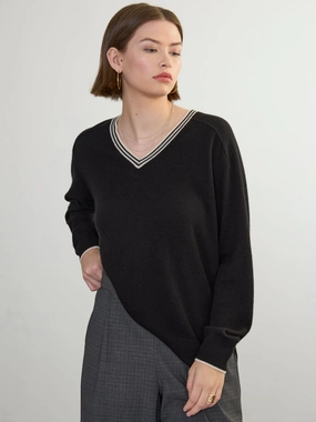 BOYFRIEND CASHMERE VEE DoubleStitched Construction