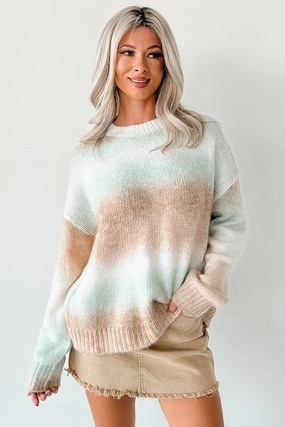 AntiStaticLining AllPurpose Design From My View Ombre Striped Sweater (Mint/Brown)