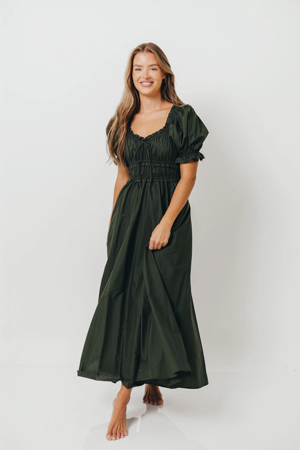 Sydnee Cotton Maxi Dress in Evergreen - Bump Friendly - Restocking in Nov Hidden Zipper