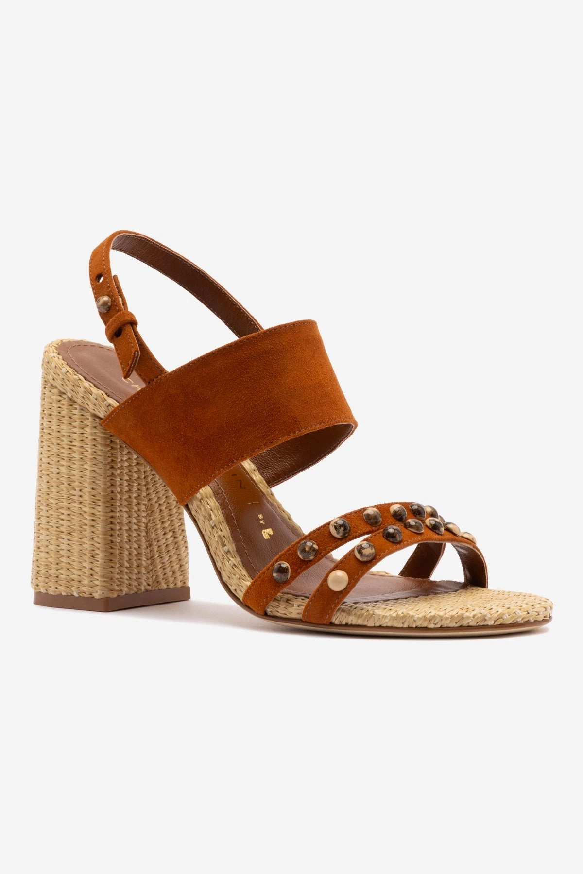 Yoga Base Sky View Chloe Gosselin by Larroud Margot Sandal In Chestnut Suede and Natural Raffia