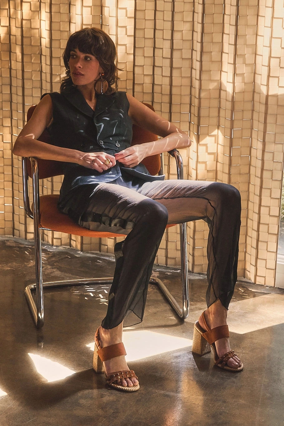 Breathable mesh design Soul Walk Chloe Gosselin by Larroud Margot Sandal In Chestnut Suede and Natural Raffia