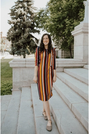 Jadyn Dress Collegiate Multi-stripe Zip-Closure Ruffle-Detail