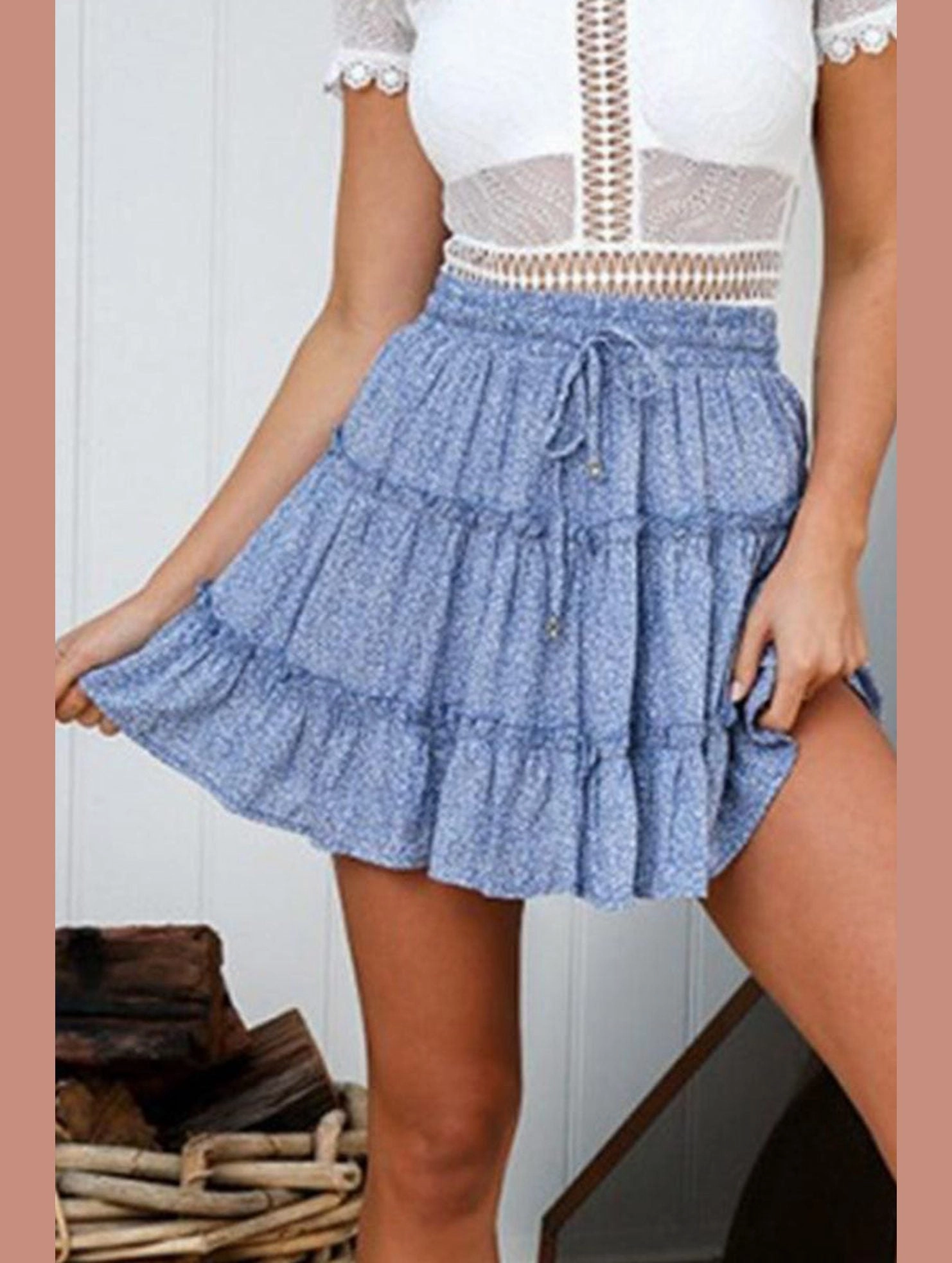 Outdoor Flex RecycledPolyester WOMEN HIGH WAISTED RUFFLED FLORAL A LINE SKIRT