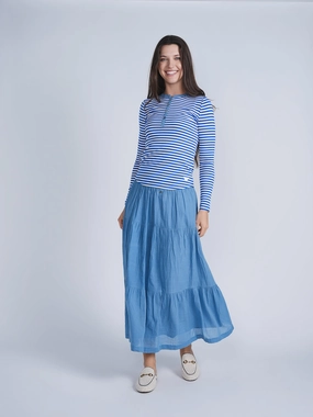 FYI Light Denim Tiered Long Skirt SB4CPT5103S Art Gallery Visit