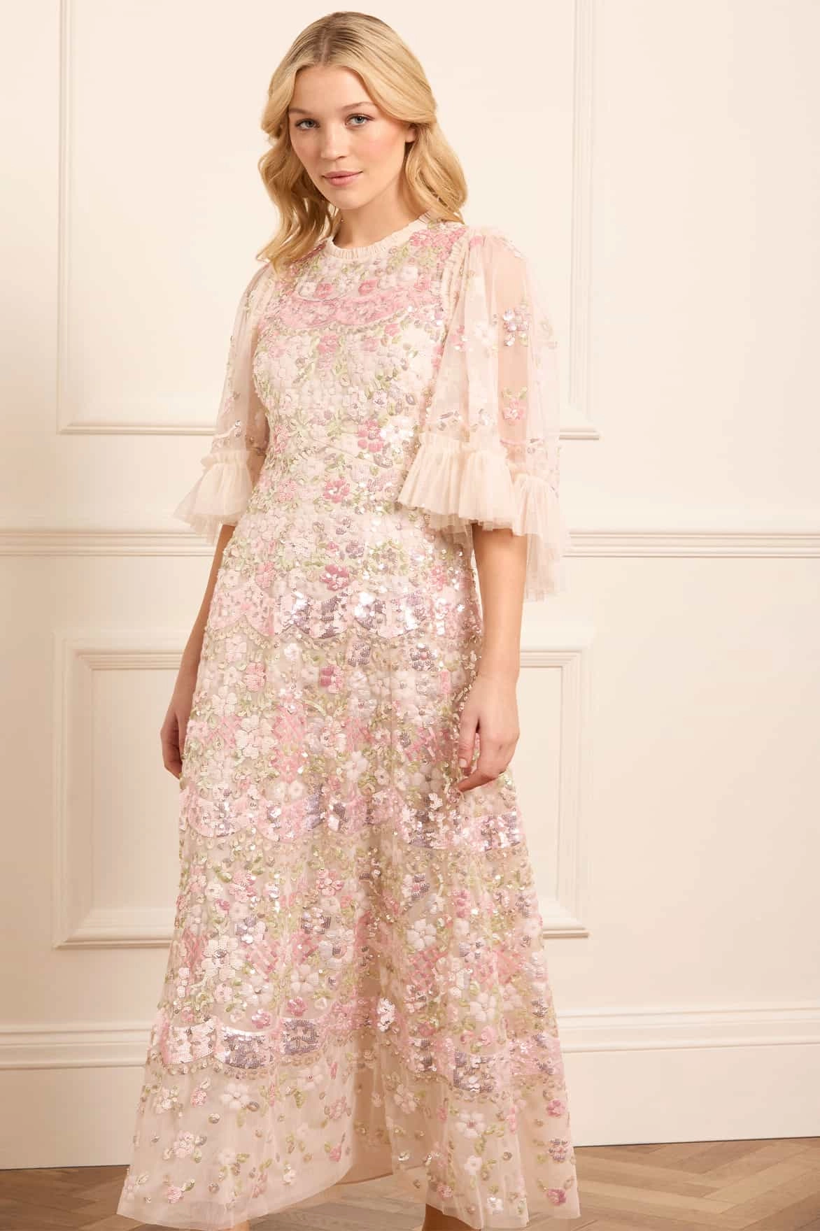 Elegant Mature Street Elegance Garden Delight Gloss Ankle Gown