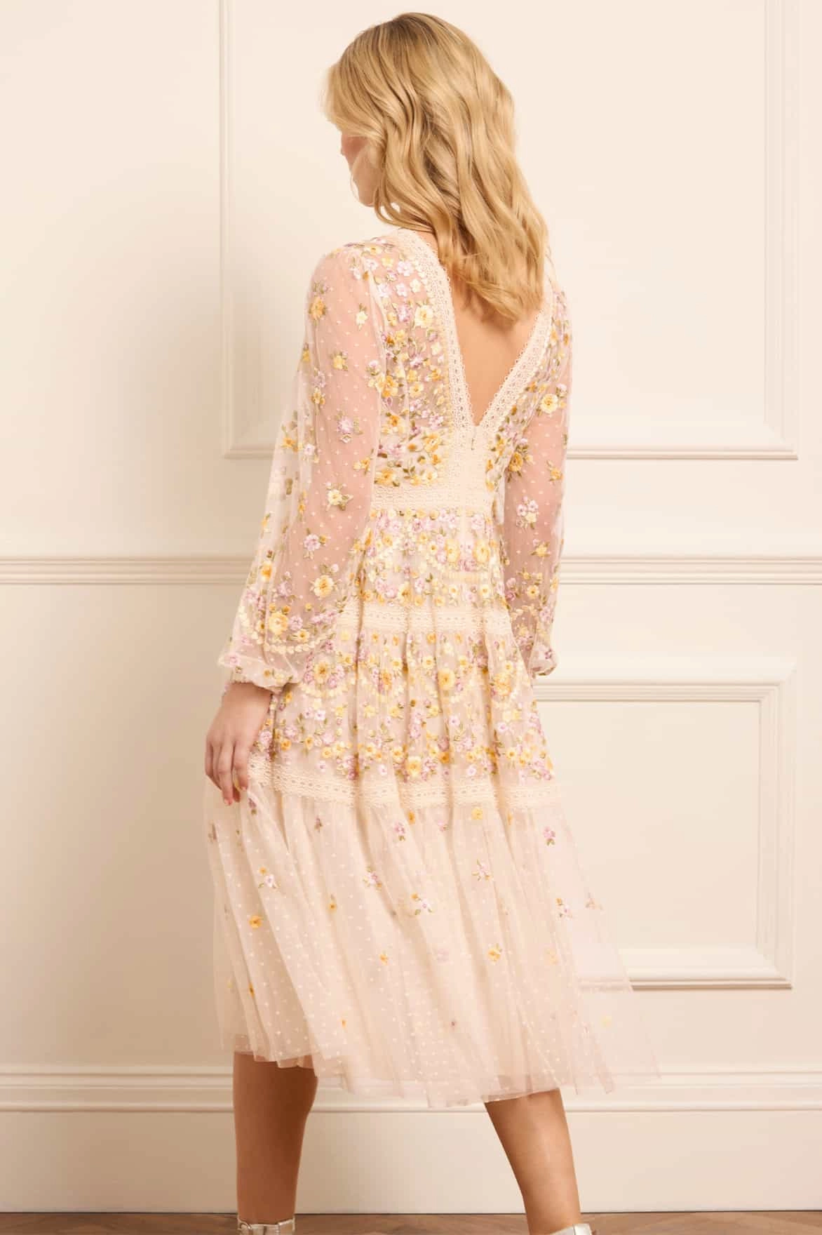 Garland Ribbon Midaxi Dress Panelled-Design