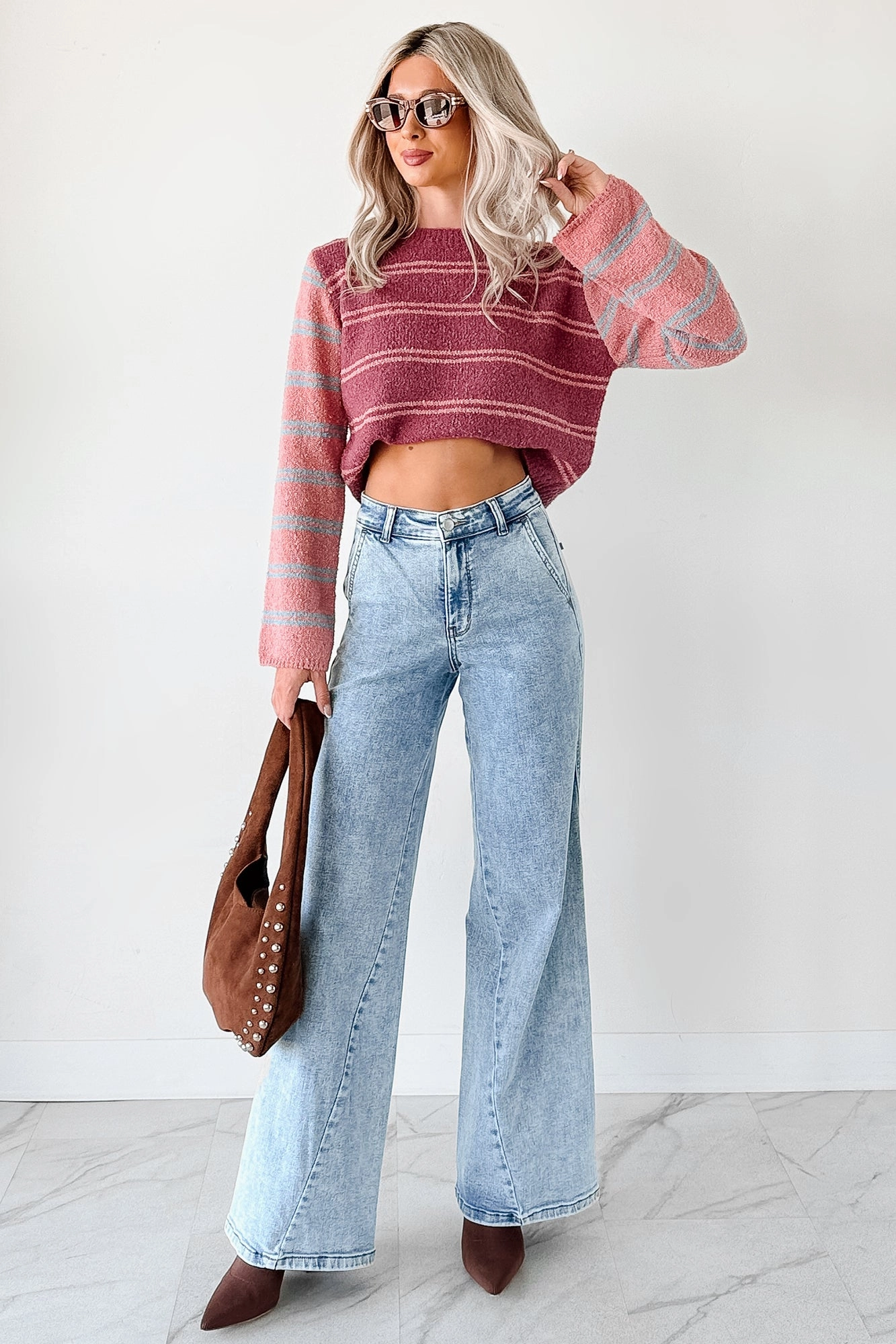 TexturedSurface Beyond Ordinary Striped Knit Sweater (Plum Combo)