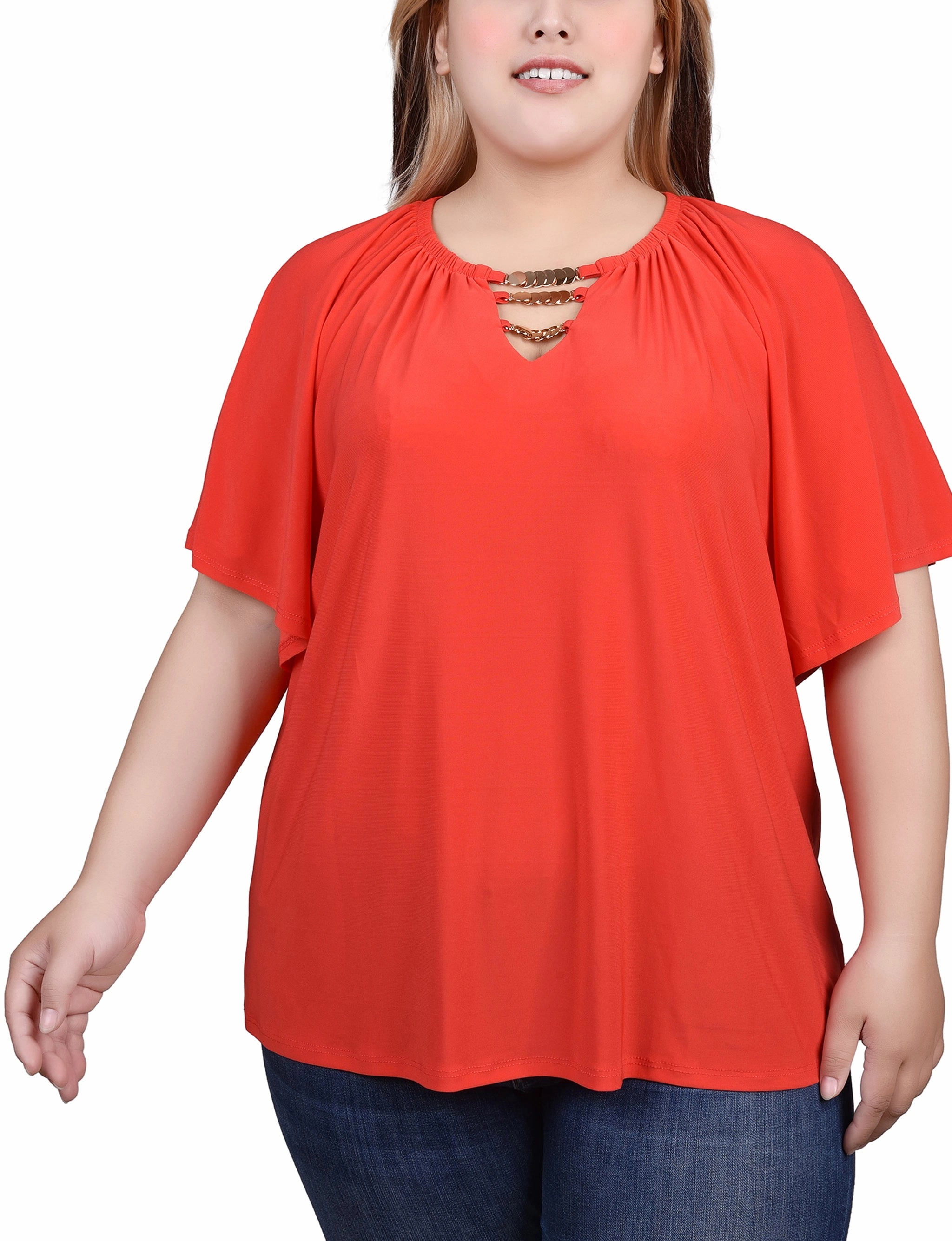 Plus Size Raglan Sleeve Top With Chain Details Recycled Fiber Blend