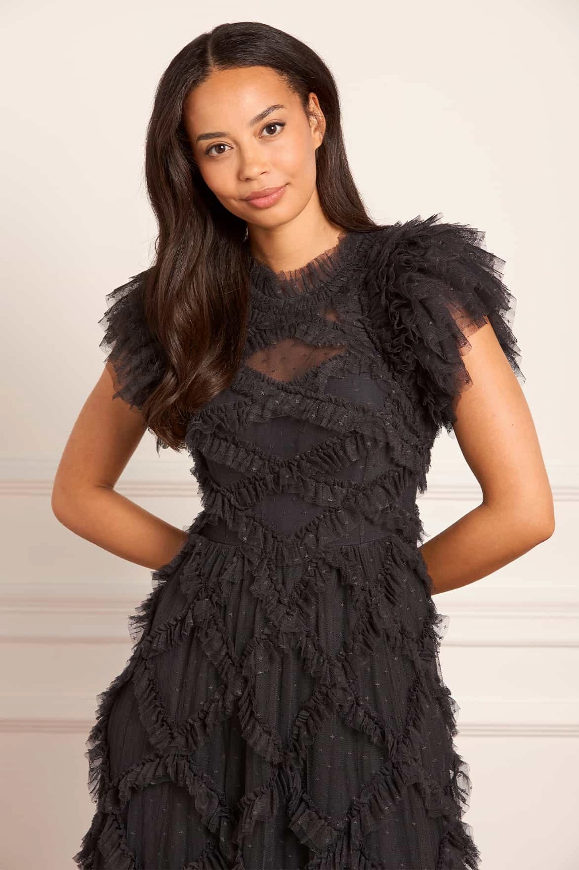 Genevieve Ruffle Gown Cozy Tones Trend Fit