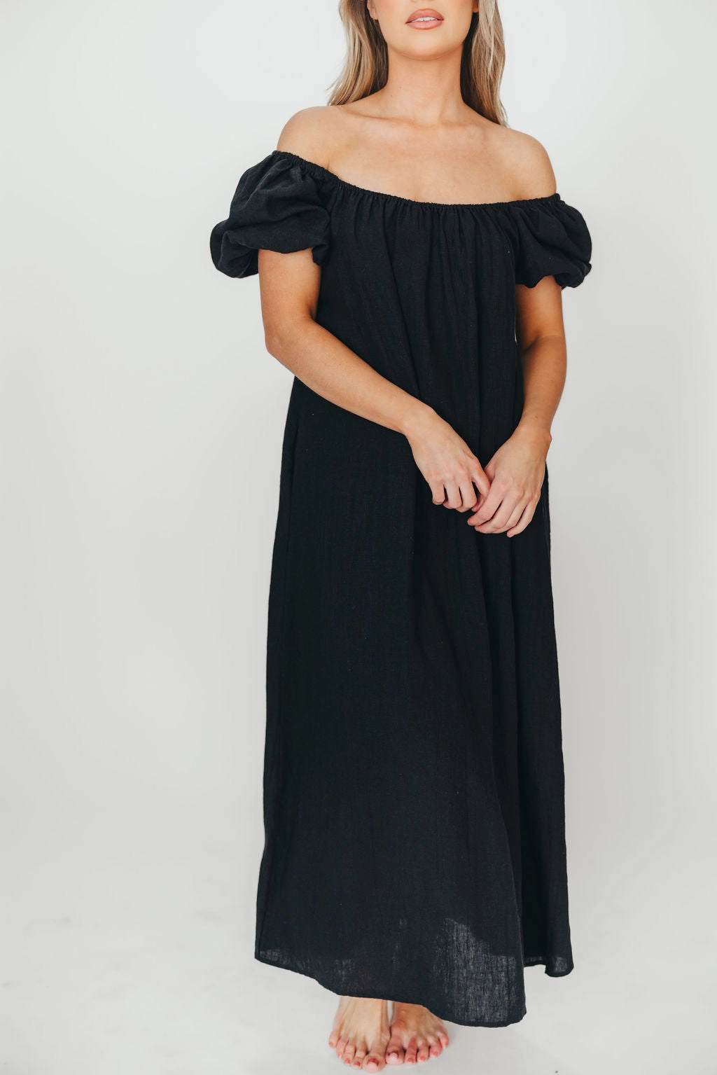 Genoa 100% Linen Maxi Dress in Black - Bump Friendly Relaxed-fit gown Edgy vibes