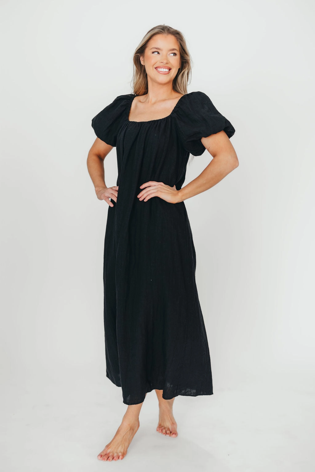 Street Ease Genoa 100% Linen Maxi Dress in Black - Bump Friendly