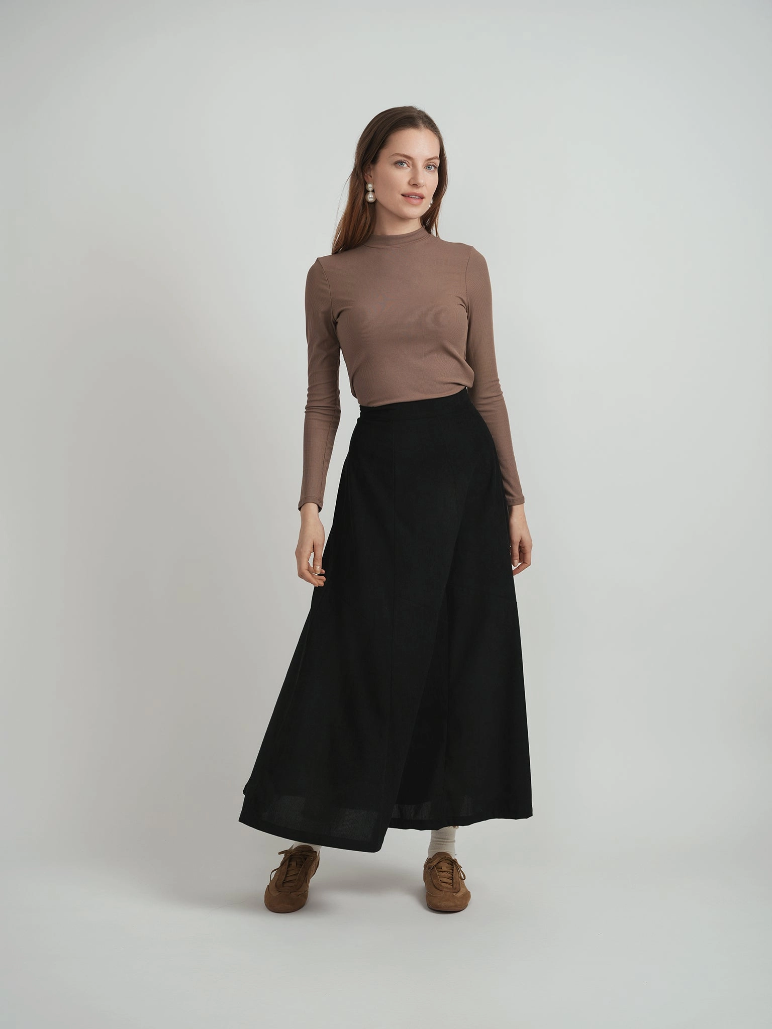 Faves Black Corduroy Maxi Trumpet Skirt WB5CM1707SL Chill Tones Sleek Flow