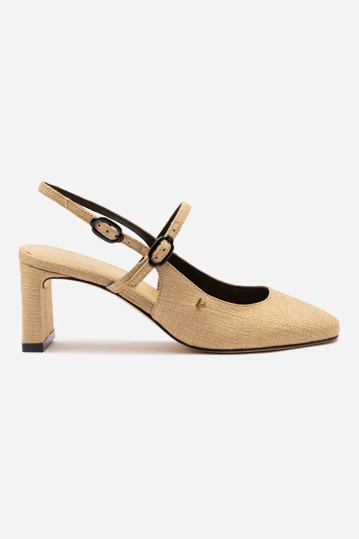 Georgina Pump In Beige Raffia and Black Trimming Clean White