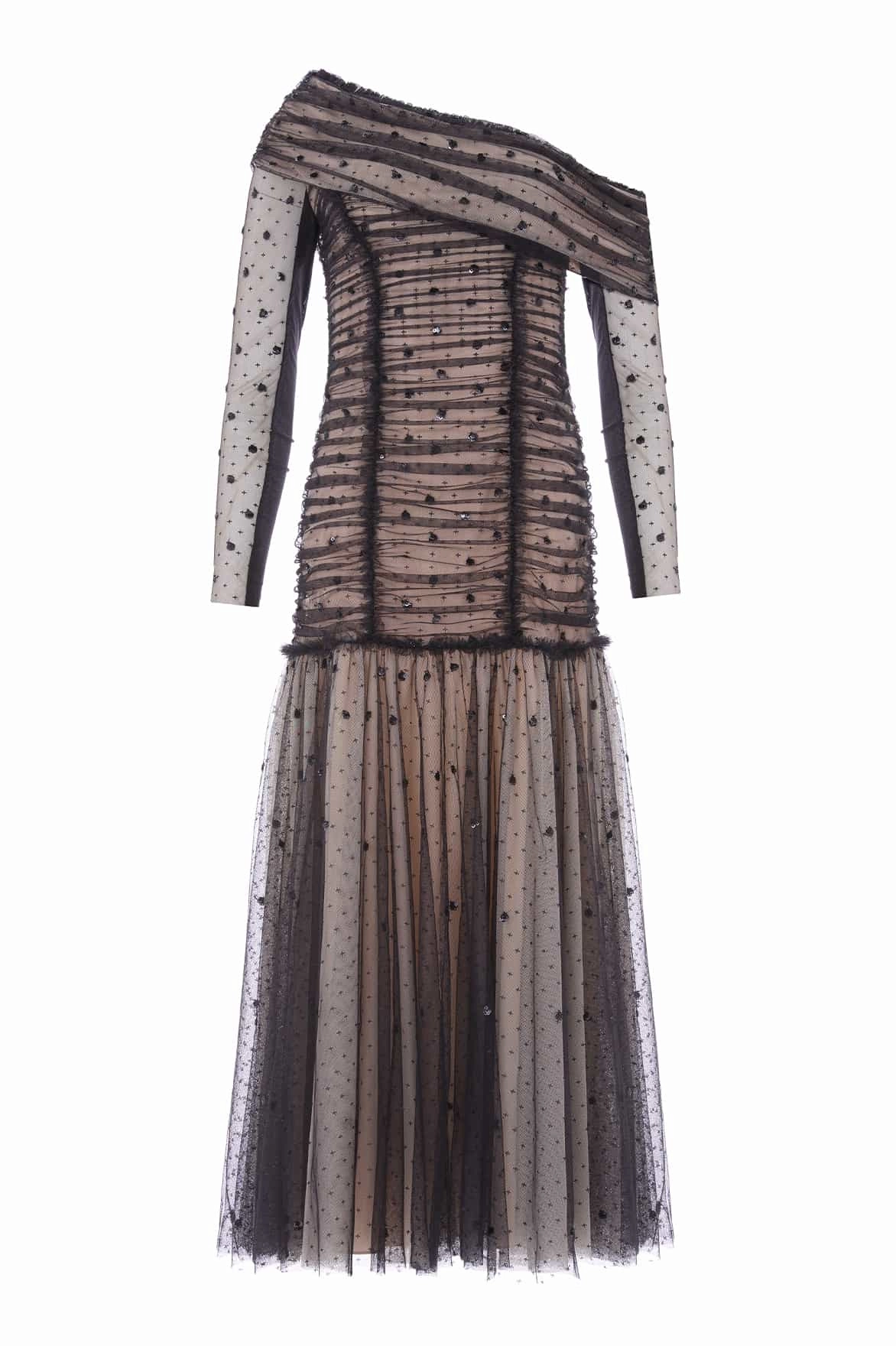 Gigi Dot One-Shoulder Rouched Gown Chill Comfort Snag-Resistant