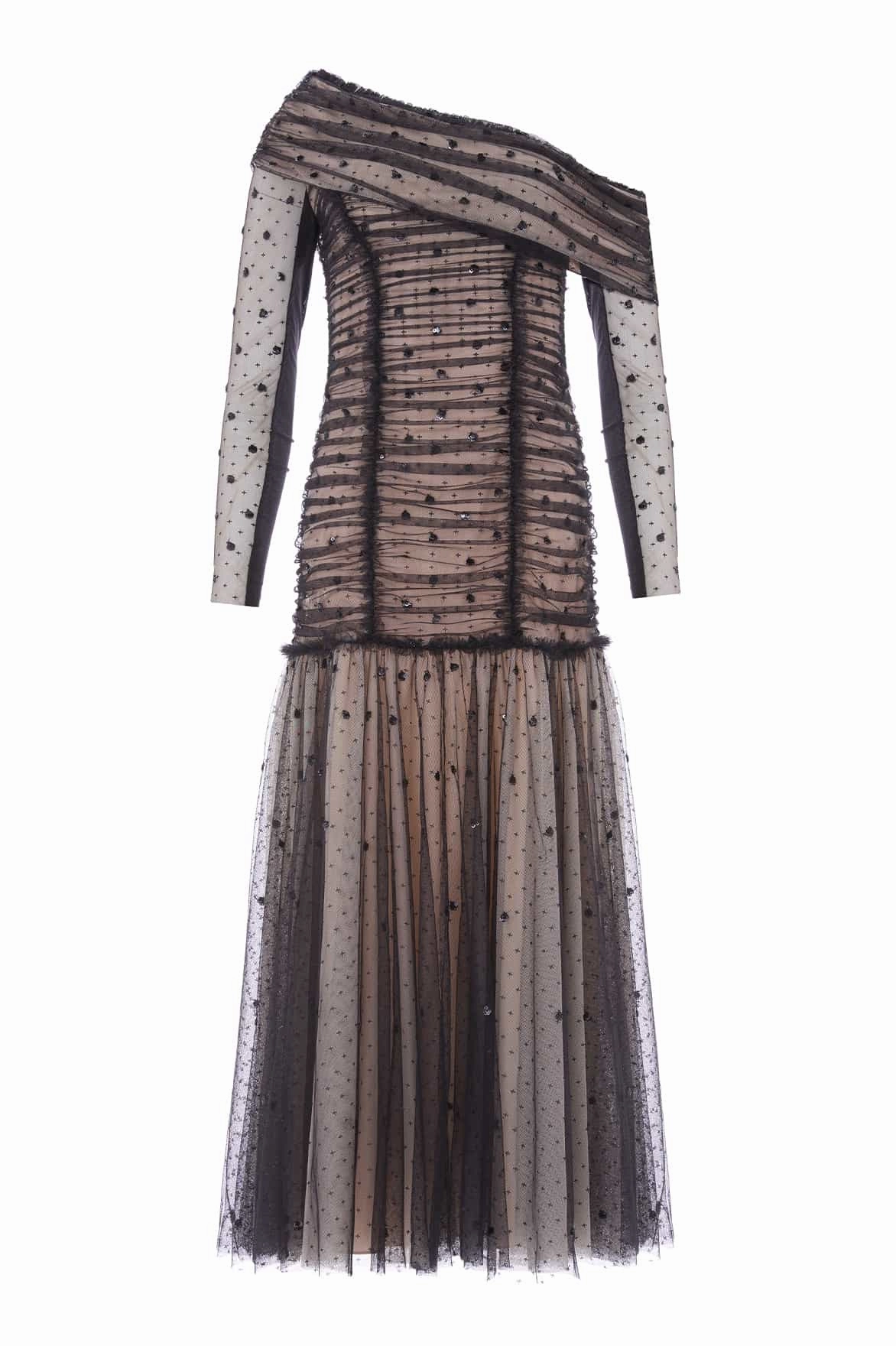 Nature Glow Earthy Hue Gigi Dot One-Shoulder Rouched Gown