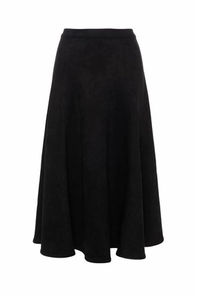 Blogger Favorite Washable fabric Ginger Black Suede Midi Panel Skirt WB5CPT7289
