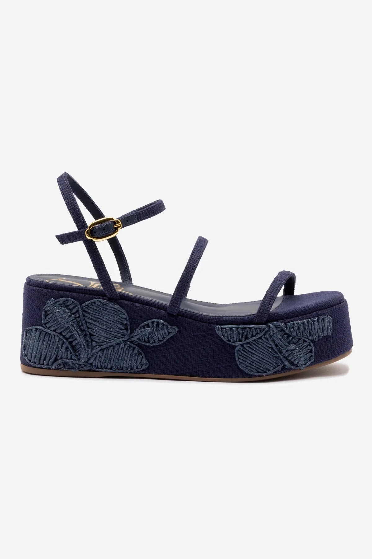 Gio Flatform In Navy Raffia and Hibiscus Embroidery Stable Core
